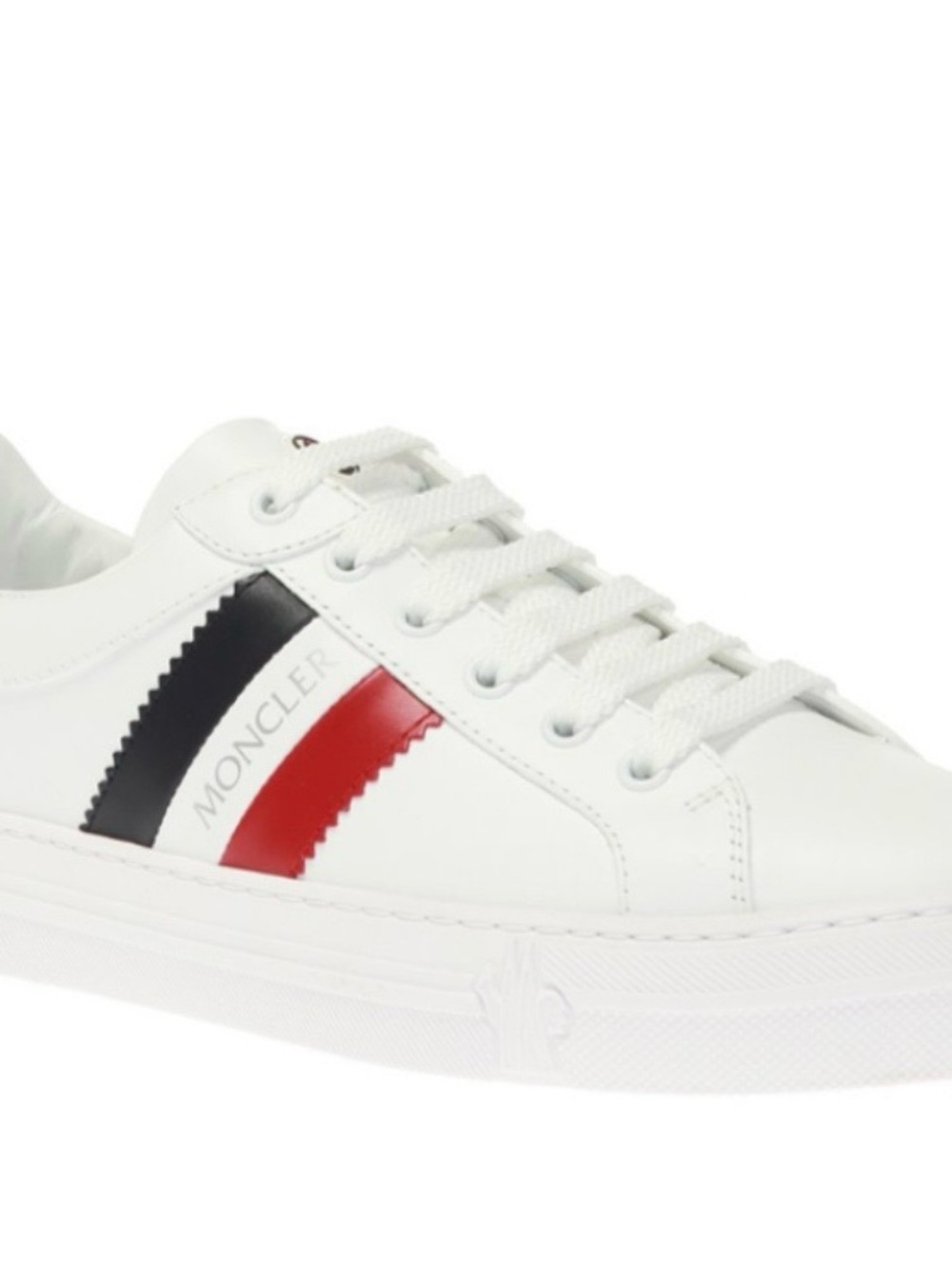 Moncler Ariel Low Top White Leather Sneakers with Red & Blue Accents - Picture 10 of 10